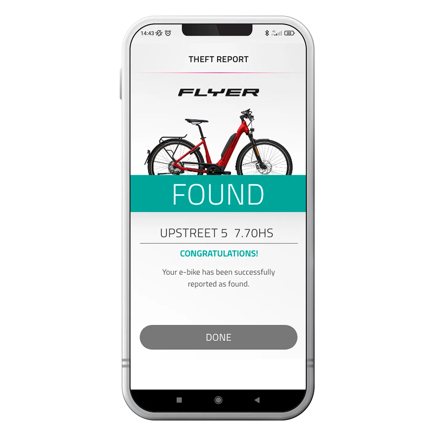 FIT Mobile Screen Diebstahlbericht Found E-Bike